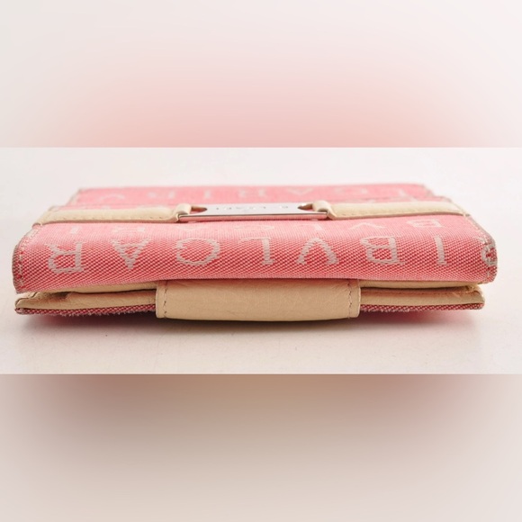 BVLGARI Bi-Fold Wallet Canvas Leather Pink Ivory Women Used Auth - Picture 6 of 14